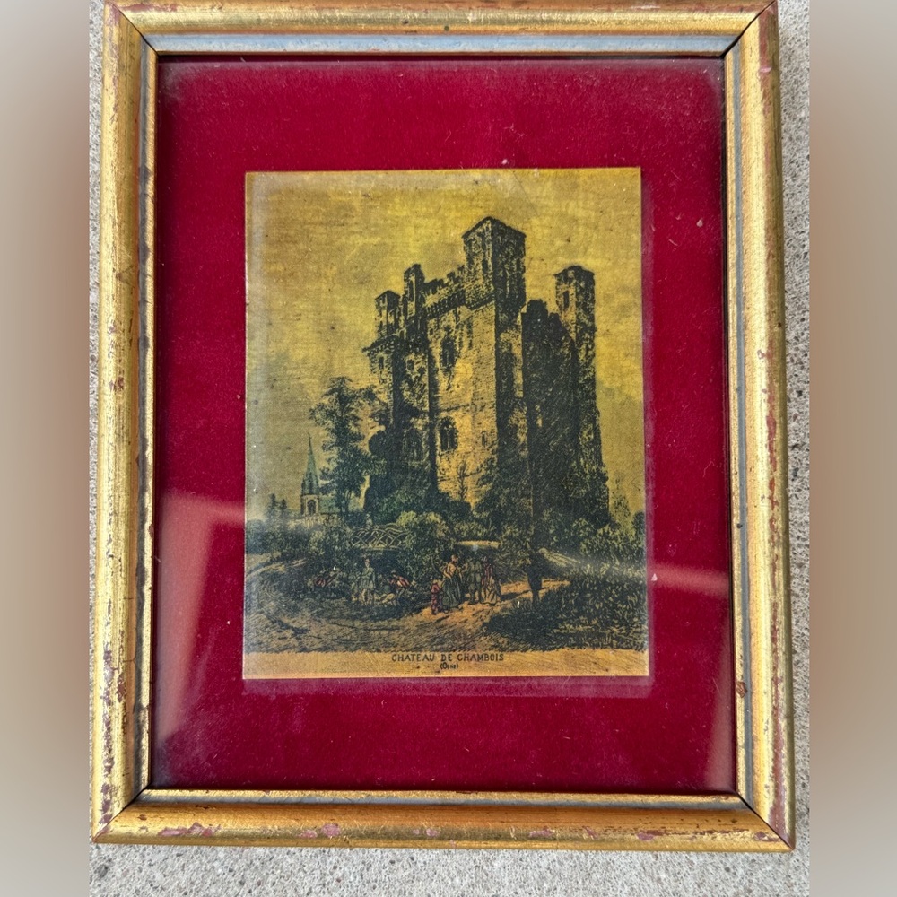 Vintage Print of Chambois Castle in Gold Wooden Frame - Picture 6 of 11